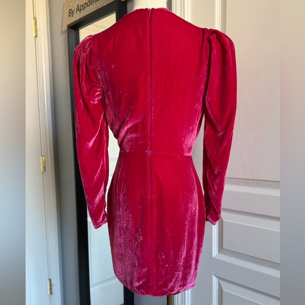 Lovers + Friends Kimora Velvet Mini Dress Long Sleeve Magenta Pink Size XS - Picture 4 of 13